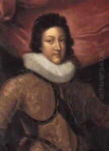 Portrait Of King Louis Xiii, Half-length, In Armour, By A Draped Curtain by Frans Pourbus the younger