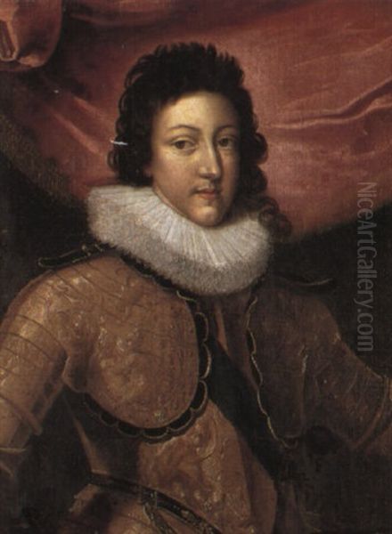 Portrait Of King Louis Xiii In Armour By A Draped Curtain - view 1