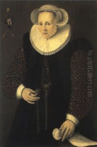 Portrait D'une Dame Ag,e De 27 Ans, Tenant Un Mouchoir Dans Sa Main Gauche by Frans Pourbus the younger