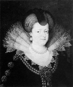 A Portrait Of Marie De Medici, Bust Length, Wearing A Lace  Ruff And A Choker And Necklaces Of Pearls... by Frans Pourbus the younger