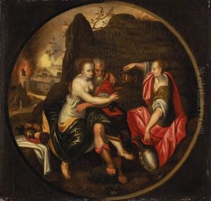 Lot Und Seine Tochter, Im Hintergrund Die Zerstorung Von Sodom Und Gomorrah