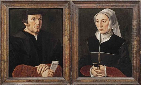 Portrait Of Leonard (lenaert) Van Casembroot (1495-1558), Burgomaster Of Bruges...; Portrait Of Godelieve Brest (?) (1510-1570)... (diptych) - view 1
