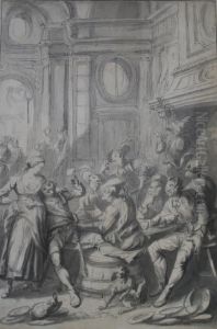 Rowdy Drinkers With A Maid In An Interior; Officers Planning Military Manoeuvres Two