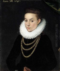 Portrait Of A Girl In Black Robes, With A White Collar And Gold Chains by Pieter Pourbus