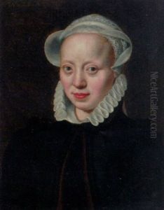 Portrait Of A Lady In A Black Dress Trimmed With Fur And A White Collar And Bonnet