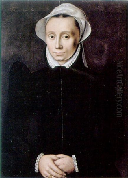 A Portrait Of A Lady, Wearing A Black Dress With Collar - view 1