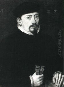Portrait Of A Man, Aged 28, In Black Robe And Hat, Holding Gloves In His Right Hand, His Left Hand Resting On A Ledge Portrait Of A Man, Aged 28, In Black Robe And Hat, Holding Gloves In His Right Hand, His Left Hand Resting On A Ledge