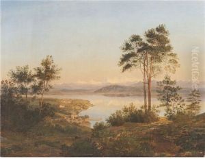 Le Lac De Neuenburger (neuchatel) Et Le Village De Saint-blaise by Edouard Pourtales Pury