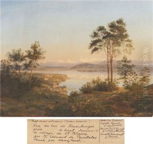 Le Lac De Neuenburger (neuchatel) Et Le Village De Saint-blaise by Edouard Pourtales Pury