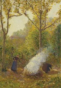 Paysannes Alimentant Le Feu by Leon Pourtau