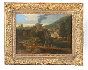 Landscape With Peasants, A Waterfall And Monuments