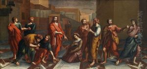 Le Christ Et La Femme Adultere by Nicolas Poussin
