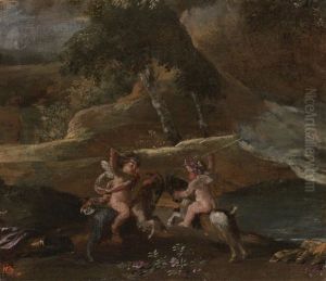 Two Putti Fighting, Mounted On Goats by Nicolas Poussin