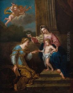 Die Mystische Vermahlung Der Hl. Katharina Von Alexandrien by Nicolas Poussin