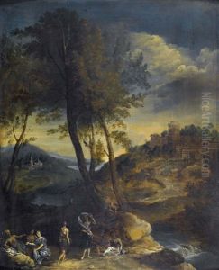 Idyllische Flusslandschaft Mit Staffage by Nicolas Poussin