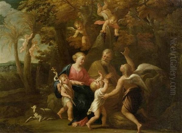 Heilige Familie Mit Johannes D. Taufer Und Putti In Einer Landschaft - view 1