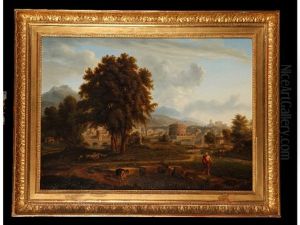 Diogenes Beside A Pool With An Italiante Landscape Beyond