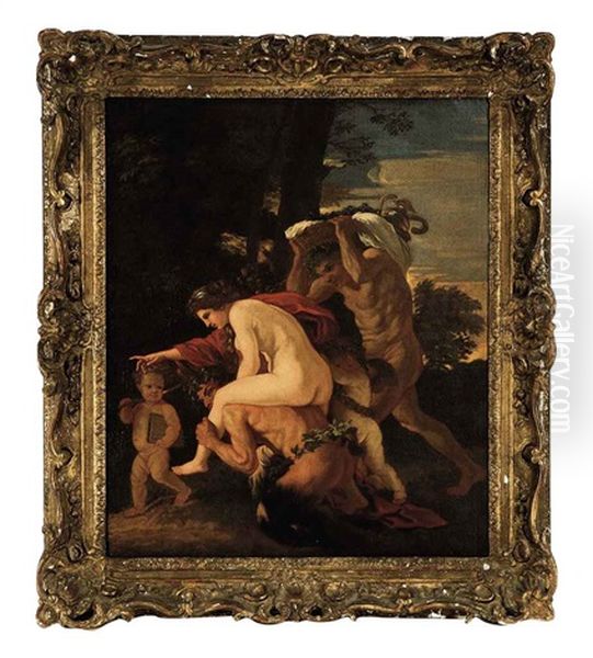Satyr Carrying A Nymph On His Back, With Putti And A Faun In An Arcadian Landscape - view 1