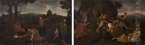 Moise Abandonne Aux Eaux (+ Moise Et Le Frappement Du Rocher; Pair) by Nicolas Poussin