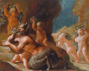 Bacchanal Mit Einem Satyr Und Putten by Nicolas Poussin