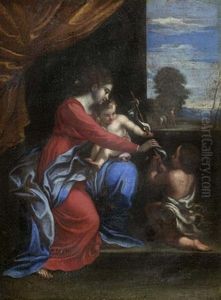 Jungfrau Mit Kind Und Johannes Dem Taufer by Nicolas Poussin