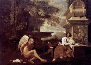 Allegoria Del Potere Della Poesia: Il Tempo E Legato Se Il Poeta Si Ispira Alla Tomba Di Un Grande by Nicolas Poussin