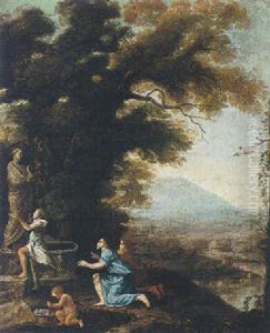 Landscape With Maidens Making Offerings To A Statue Of A Female Goddess by Nicolas Poussin