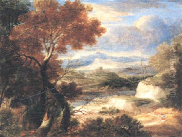 Flodlandskap Med Vandrare - view 1
