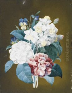Un Bouquet De Pensees, Jonquilles Et Camelia by Marie Louise Boitelet