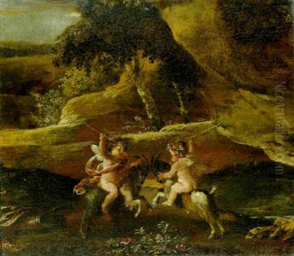 Putti Fighting On Goats - view 1