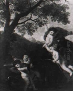Amours Jouant Avec Un Ane by Nicolas Poussin