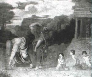 Landscape With Hooded Women Clearing Stones From A Path by Nicolas Poussin