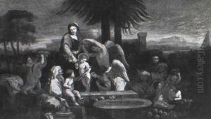 La Madonna Con Ges- Bambino, Sant'anna E Altri Santi Serviti Dagli Angeli by Nicolas Poussin