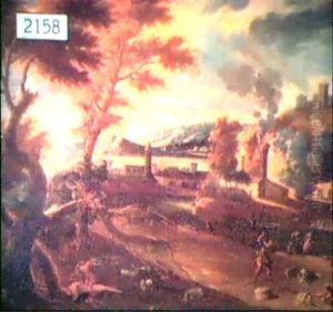 Landscape With Buildings On Fire by Nicolas Poussin