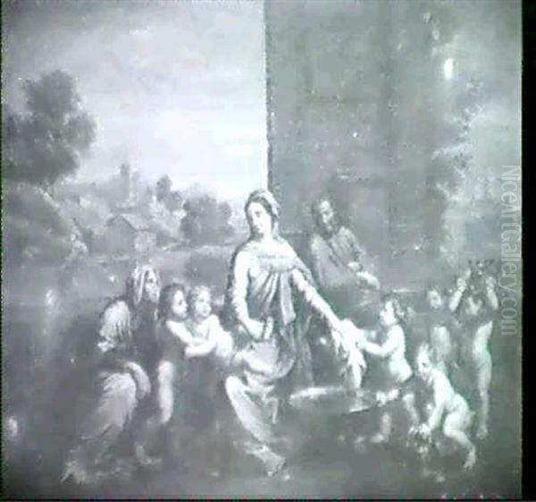 Sainte Famille Entouree De Putti                            Dans Un Paysage - view 1