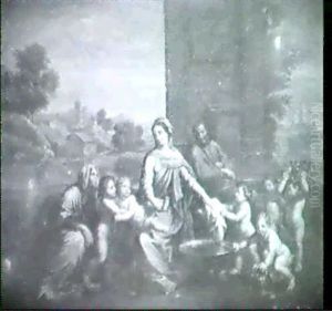 Sainte Famille Entouree De Putti                            Dans Un Paysage