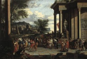 A Sacrificial Procession By Classical Ruins by Nicolas Poussin