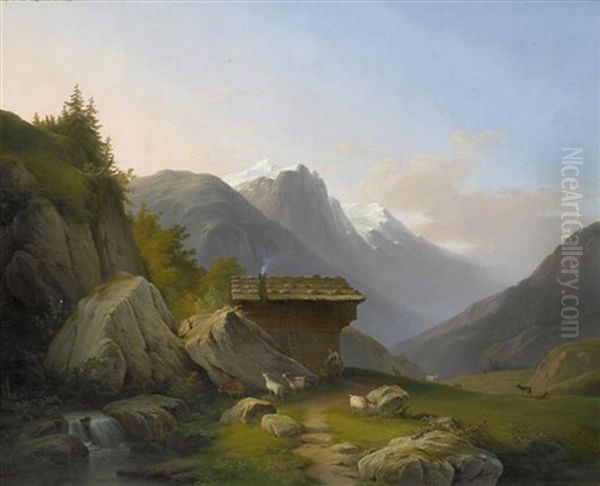 Alphutte Mit Geissenhirten In Einer Berglandschaft - view 1