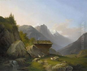 Alphutte Mit Geissenhirten In Einer Berglandschaft