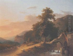 Gebirgslandschaft Mit Einer Muhle Am Wasserfall by Martinus Pouwelsen
