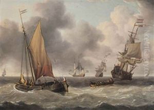 Dutch Merchantman And A Pink In Congested Waters by Charles Martin Powell
