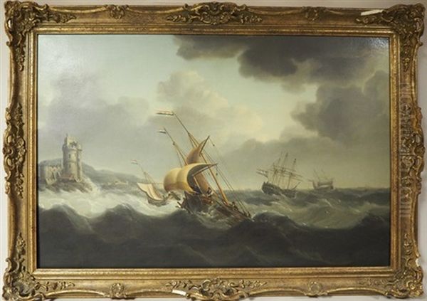 Bateau De Pecheurs Dans La Tempete Pres D"un Navire - view 1