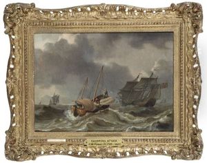 Bateau De Pecheurs Dans La Tempete Pres D'un Navire Britannique