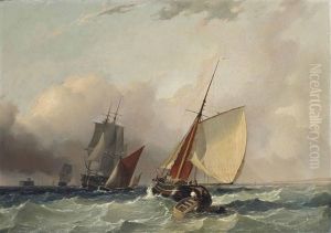 Merchant Vessels And Barges In Close Quarters Off The Coast