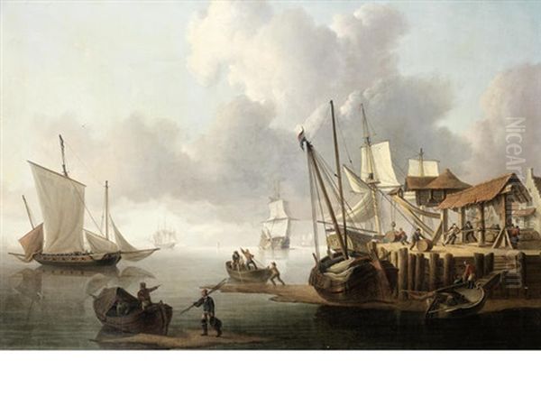 The Trading Brig Hope Unloading Her Cargo At A Wharf - view 1