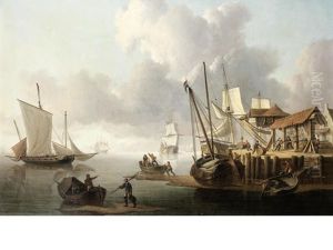 The Trading Brig Hope Unloading Her Cargo At A Wharf by Charles Martin Powell