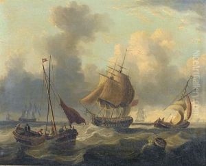 An English Frigate Running Through Crowded Waters In A Heavy Swell (+ Warships Offshore With A Dutch Hoy Pulling Away From A Jetty In Choppy Seas; Pair)