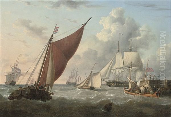 A Frigate Hove-to Off A Jetty, The Captain And His Guests Preparing To Go Aboard - view 1