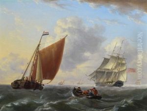 A British Merchantman Passing A Dutch Barge