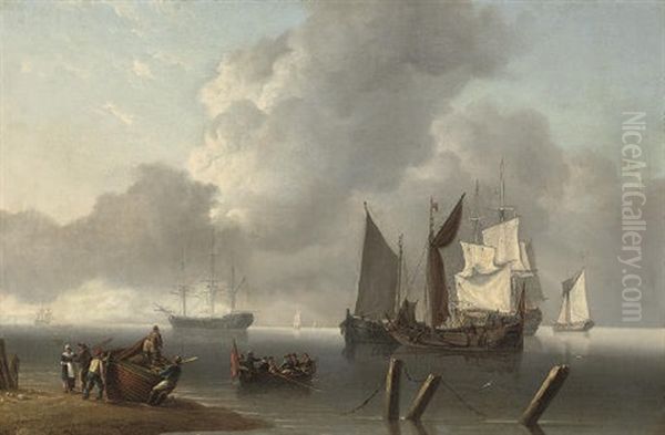 Warships Lying Offshore, The Commanding Admiral Being Rowed Out To Join The Flagship - view 1